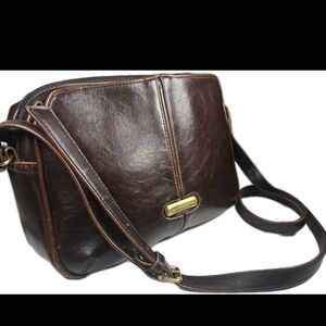 Liz Claiborne Brn Leather VTG Satchel Purse–Gold Hardware Cottage Retro Y2k Boho